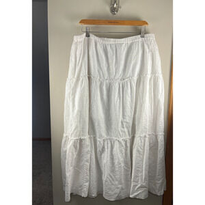 Classic Elements White Midi Tiered Skirt 100% Cotton Eyelet XL Boho Cottagecore